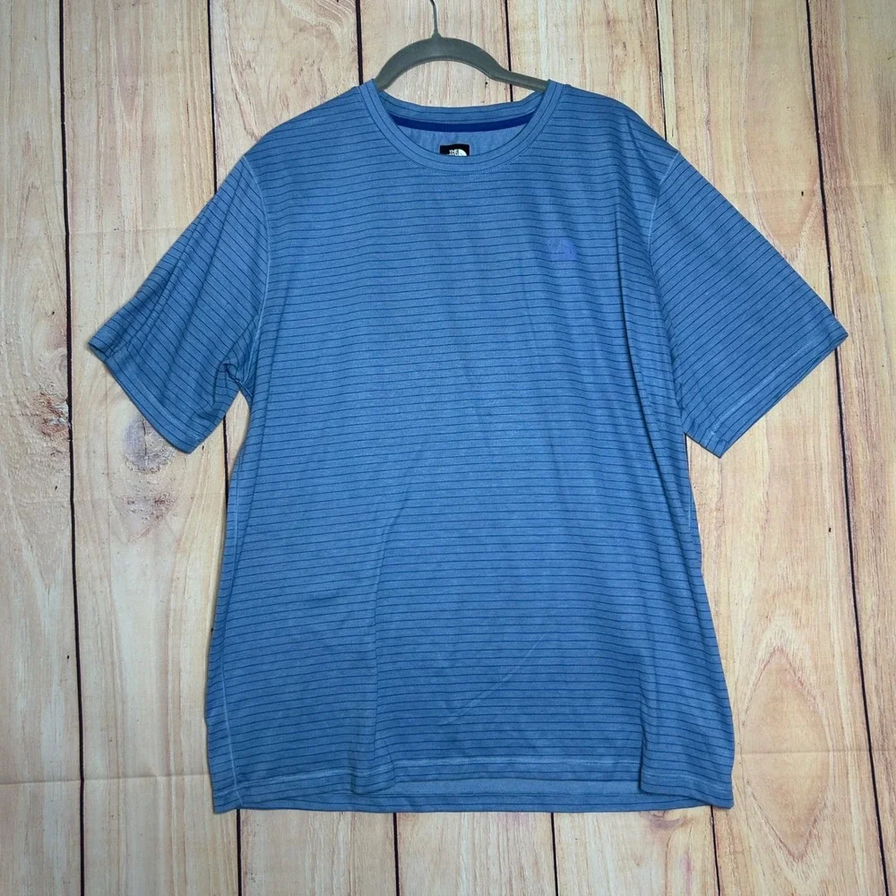 The North Face T-Shirt Mens L Blue Striped FlashDry Performance Gorpcore Hiking